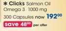 Clicks Salmon Oil Omega 3 1000 mg 300 Capsules