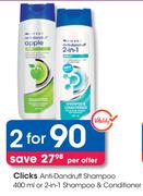 Clicks Anti Dandruff Shampoo 400ml Or 2 In 1 Shampoo Or Conditioner-For 2