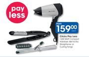 Clicks 1200 Watt Compact Hairdryer, Wet & Dry Straightner Or Curling Tongs-Each