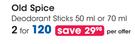 Old Spice Deodorant Sticks-For 2 x 50ml Or 70ml