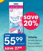  Gillette Simply Venus Disposable Razors 5 Pack-Per Pack