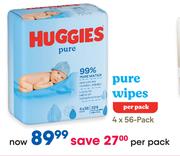 Huggies Pure Wipes 4 x 56s-Per Pack