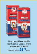 Marshalls Toothache Drops-10ml Each