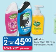 Radox Body Wash-250ml Or Hand Wash-300ml-For 2