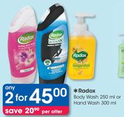 Radox Body Wash-250ml Or Hand Wash-300ml-For 2