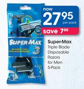 Super-Max Triple Blade Disposable Razors for Men 5-Pack-Per Pack