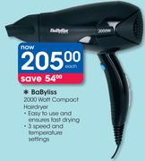 BaByliss 2000 Watt Compact Hairdryer