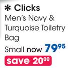 Clicks Men's Navy & Turquoise Toiletry Bag Small-Each
