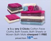 Clicks Cotton Face Cloths,Bath Towels,Bath Sheets Or Woven Bath Mats-Each