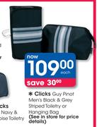 Clicks Guy Pinot Men's Black & Grey Striped Toiletry Or Hanging Bag-Each