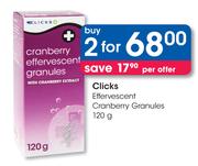 Clicks Effervescent Cranberry Granules-2 x 120g