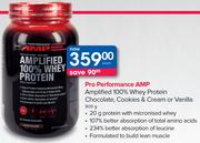 AMP Pro Performance Amplified 100% Whey Protein Chocolate,Cookies & Cream Or Vanilla-909g Each