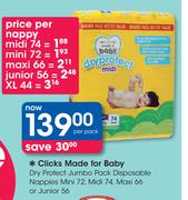 Clicks Made For Baby Dry Protect Jumbo Pack Disposable Nappies-Per Pack