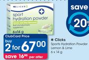 Clicks Sports Hydration Powder Lemon & Lime-2x6x14g