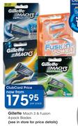 Gillette Mach 3 & Fusion 4 Pack Blades-Per Pack