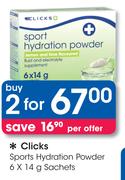 Clicks Sports Hydration Powder-2 x 6 x 14g Sachets
