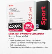 GNC Mega Men & Women's Ultra Mega Sport or Active VitaPak-30 Packs Per Pack