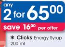 Clicks Energy Syrup-2x200ml