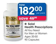 Solal Health Prescriptions All You Need For Men Or Women Ages 20-50 90 Capsules-Per Pack