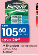 Energizer Rechargeable 4 Pack AAA MAH700-Per Pack