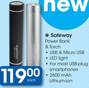 Safeway Power Bank & Torch-Each