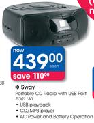Sway Portable CD Radio With USB Port POR1130-Each