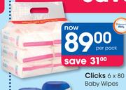 Clicks Baby Wipes-6x80's Per Pack