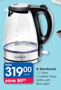 Kambrook 1.7Ltr Cordless Glass Kettle with Blue Light