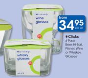 Clicks 4-Pack Beer, Hi-Ball, Pilsner, Wine Or Whiskey Glasses-Per Set
