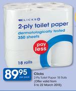 Clicks 2 Ply Toilet Paper 18 Rolls-Per Pack  