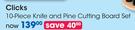 Clicks 10 Piece Knife And Pine Cutting Board Set-Per Set