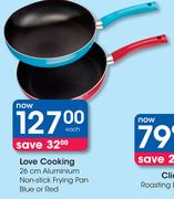 Love Cooking 26cm Aluminium Non Stick Frying Pan Blue Or Red-Each