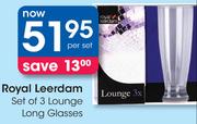 Royal Leerdam Set Of 3 Lounge Long Glasses-Per Set