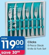 Clicks 8 Piece Steak Knife & Fork Set-Per Set