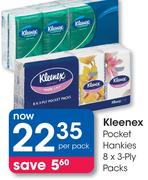 Kleenex Pocket Hankies 8 x 3Ply Packs-Per pack