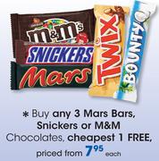 Mars Bars, Snickers Or M&M Chocolates-Each
