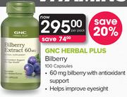GNC Herbal Plus Bilberry 100 Capsules-Per Pack