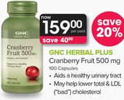 GNC Herbal Plus Cranberry Fruit 500mg 100 Capsules-Per Pack