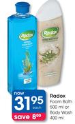 Radox Foam Bath 500ml Or Body Wash 400ml-Each