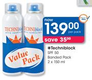 Techniblock SPF 50 Banded Pack-2x150ml Per Pack
