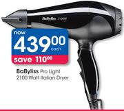 BaByliss Pro Light 2100 Watt Italian Dryer