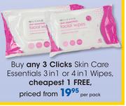 Clicks Skin Care Essentials 3 In 1 Or 4 In 1 Wipes-Per Pack
