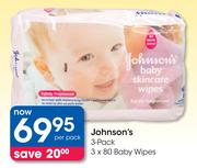Johnson's 3 x 80 Baby Wipes-3 Per Pack