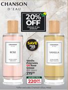 Chanson Vanilla Polynesia Or Rose Grasse EDT-100ml Each