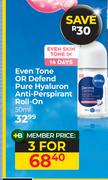 Nivea Even Tone Or Defend Pure Hyaluron Anti Perspirant Roll On-For 3 x 50ml