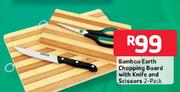 Bamboo Earth Chopping Board With Knife And Scissors-2 Pack