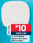 Le Cafe White Square Porcelain Dinner Plate