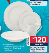 Le Cafe Porcelain White Dinner Set-16 Piece