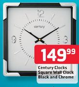 Century Clocks Square Wall Clock Black And Chrome