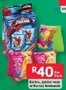 Barbie, Spider-Man Or Barney Armbands-Per Pack